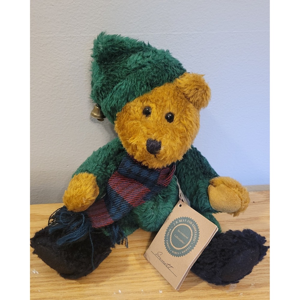 Boyds Bear Emmet Elfberg Vintage Retired Plush Teddy Bear Green Elf Hat 10 inch